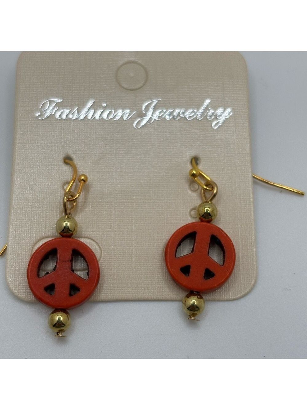 Gold Red Peace Sign Earrings